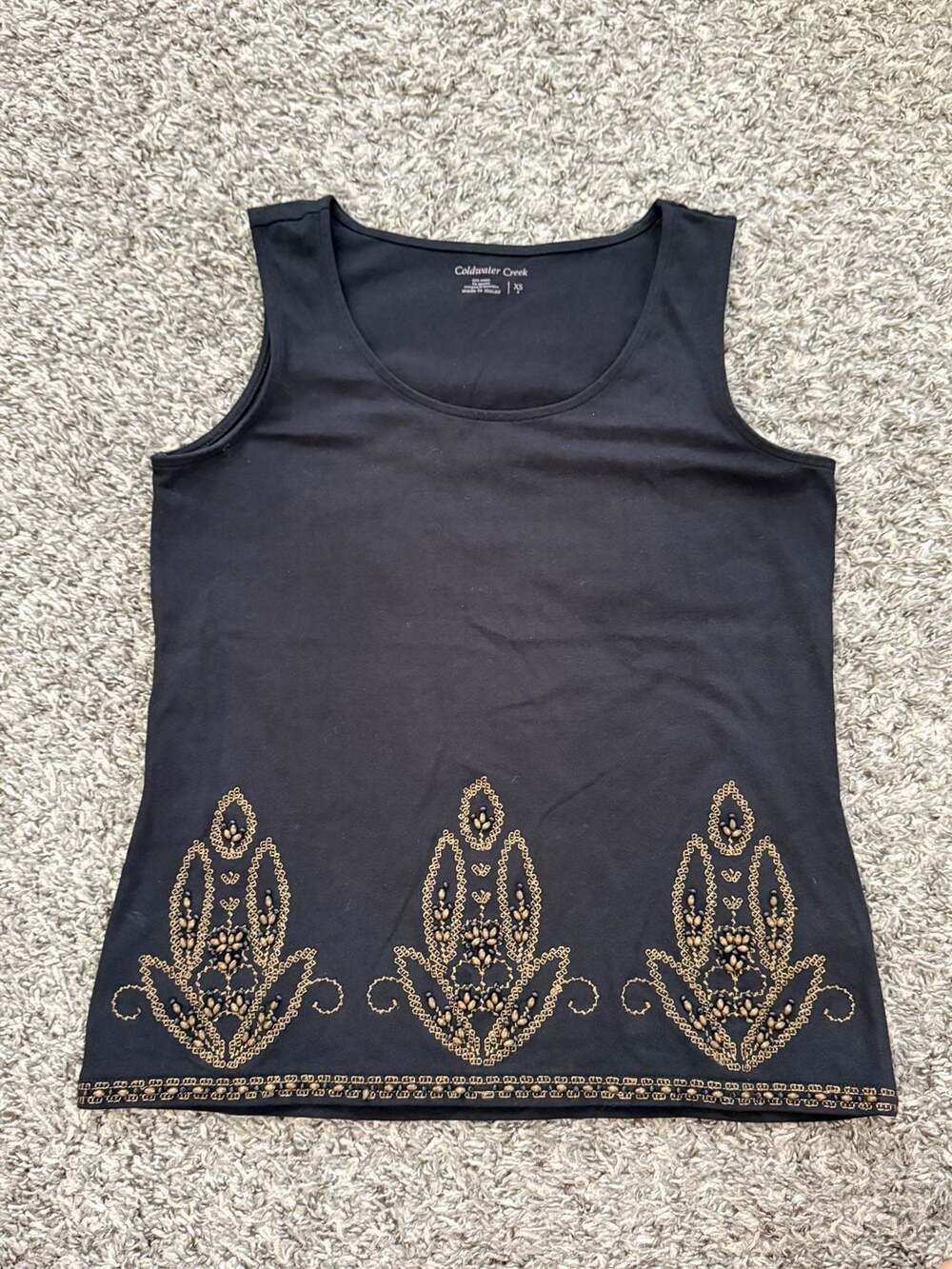 Coldwater Creek Women's Black Sleeveless Tank with Beaded Embroidery Size XS